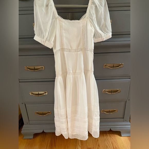 ASOS Romantic Ivory Button Up Midi Dress Beautiful Details size S EUC - Picture 5 of 10